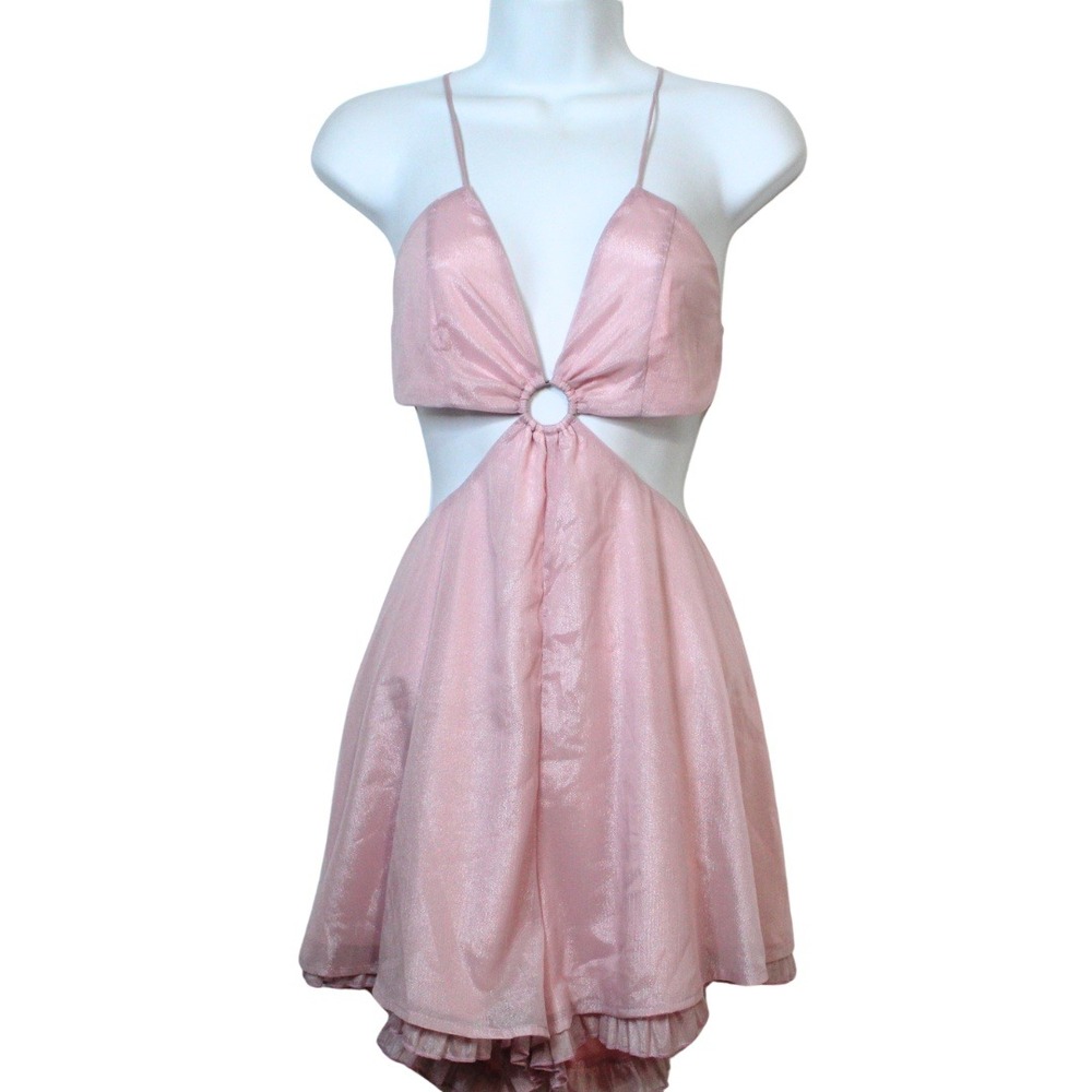 Lucy in the Sky women's pink chiffon cutout romper size M flowy mini summer - Picture 2 of 11